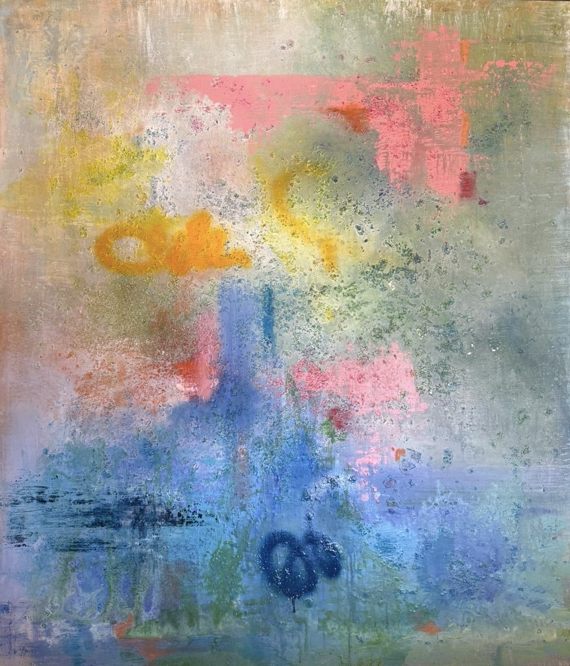 Gemälde »Almost There« von Crissi Honrath, Mischtechnik (Acryl, Ölpastell und Eierschale) auf Leinwand, 100 × 120 cm